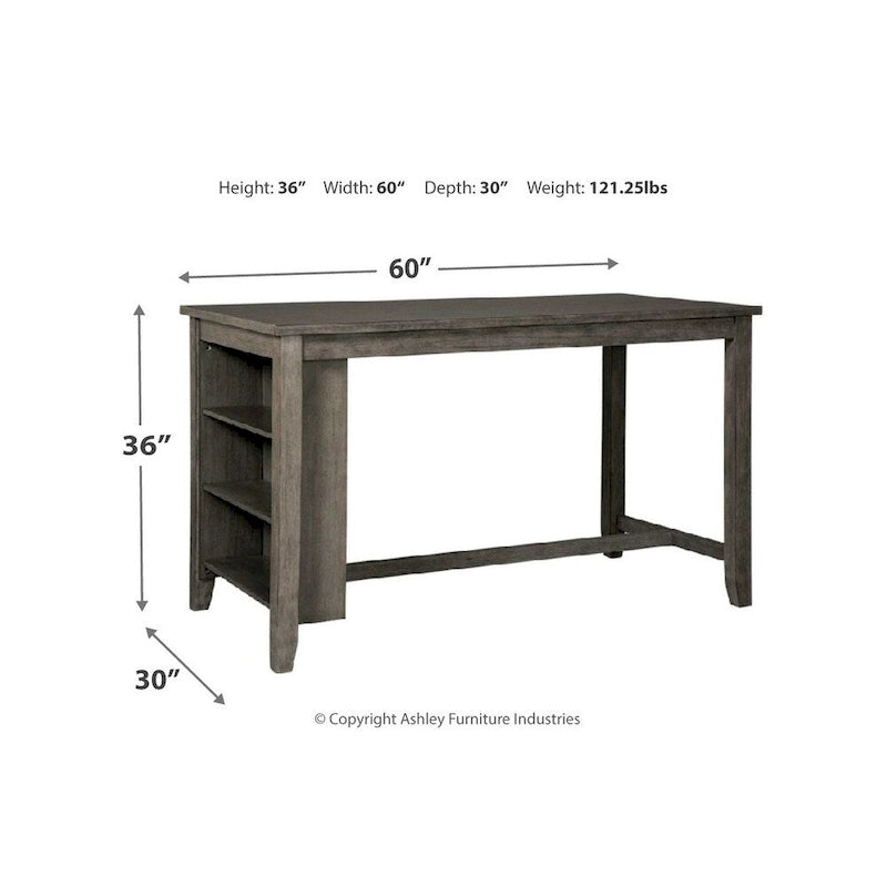 Table à manger rectangulaire grise à hauteur de comptoir avec rangement, pour 4 à 6 personnes
