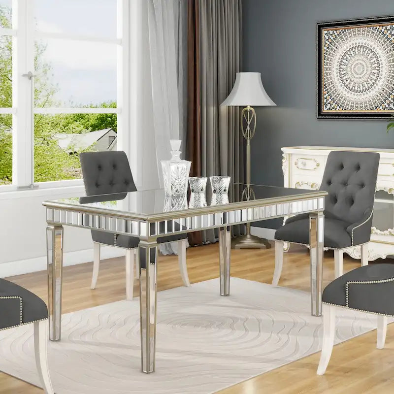 Table à manger rectangulaire miroir crème et or – Jusqu'à 8 places
