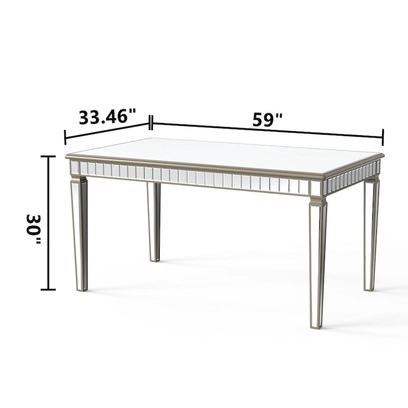 Table à manger rectangulaire miroir crème et or – Jusqu'à 8 places