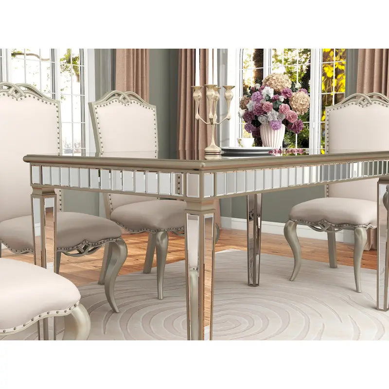 Table à manger rectangulaire miroir crème et or – Jusqu'à 8 places