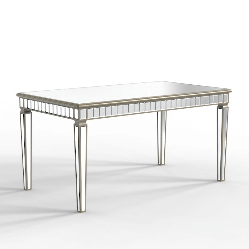 Table à manger rectangulaire miroir crème et or – Jusqu'à 8 places