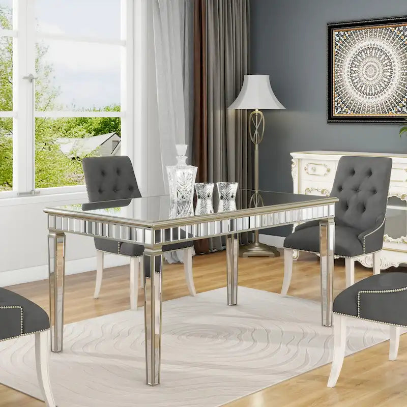 Table à manger rectangulaire miroir crème et or – Jusqu'à 8 places