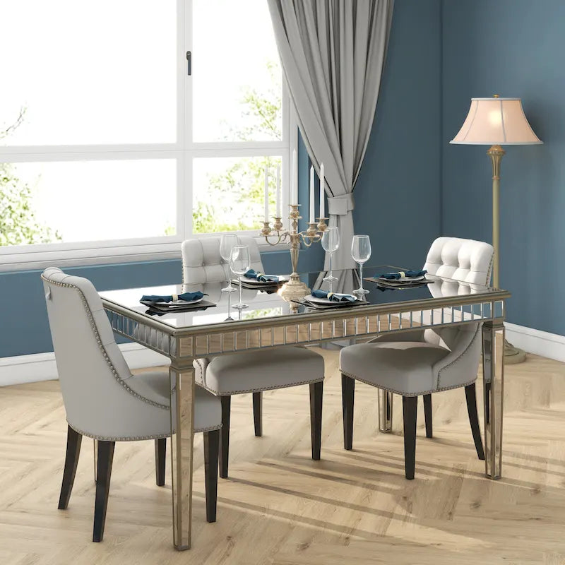 Table à manger rectangulaire miroir crème et or – Jusqu'à 8 places