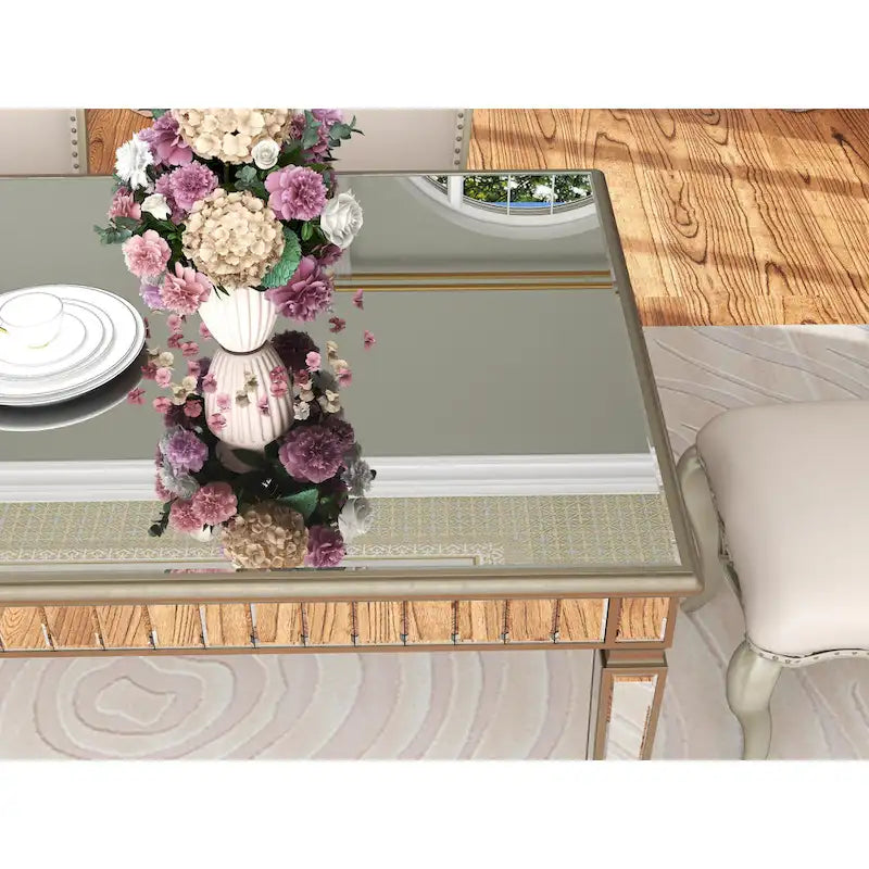 Table à manger rectangulaire miroir crème et or – Jusqu'à 8 places