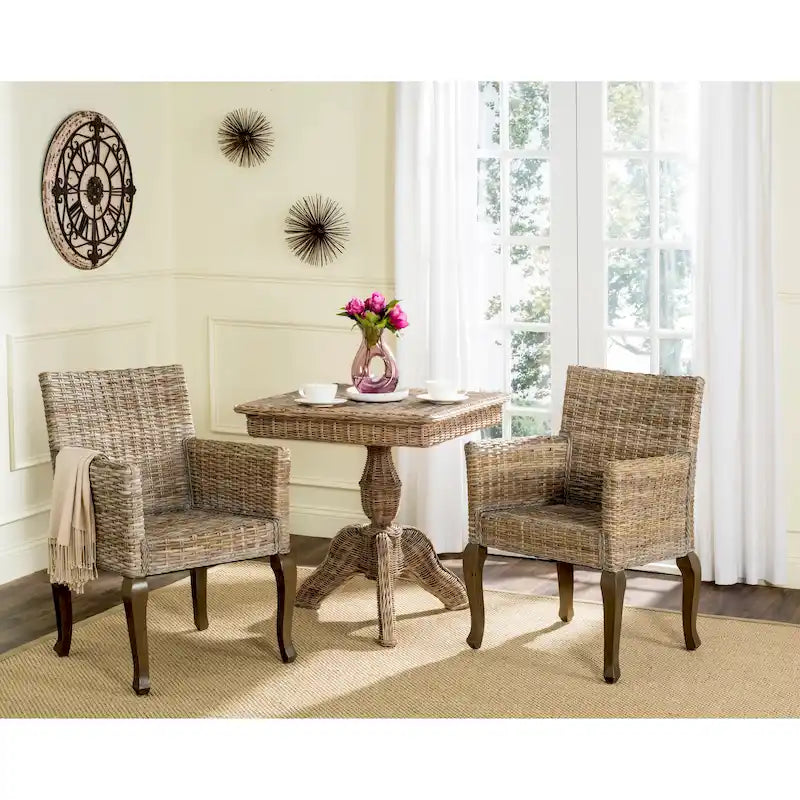 Chaise de salle à manger en rotin naturel/blanchi avec pieds galbés – Lot de 2