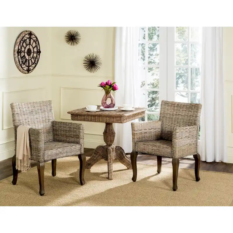 Chaise de salle à manger en rotin naturel/blanchi avec pieds galbés – Lot de 2