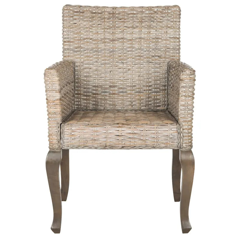 Chaise de salle à manger en rotin naturel/blanchi avec pieds galbés – Lot de 2