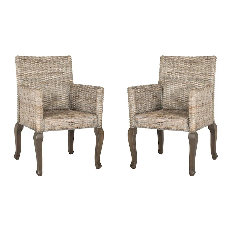 Chaise de salle à manger en rotin naturel/blanchi avec pieds galbés – Lot de 2