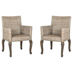 Chaise de salle à manger en rotin naturel/blanchi avec pieds galbés – Lot de 2