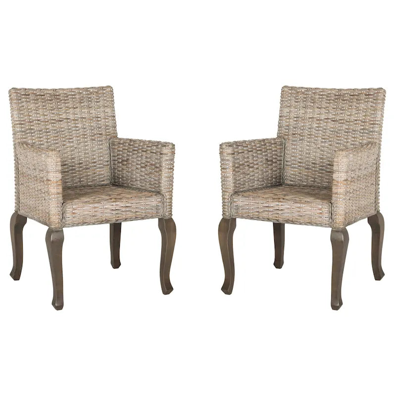 Chaise de salle à manger en rotin naturel/blanchi avec pieds galbés – Lot de 2