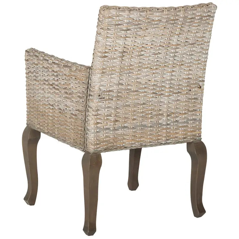 Chaise de salle à manger en rotin naturel/blanchi avec pieds galbés – Lot de 2