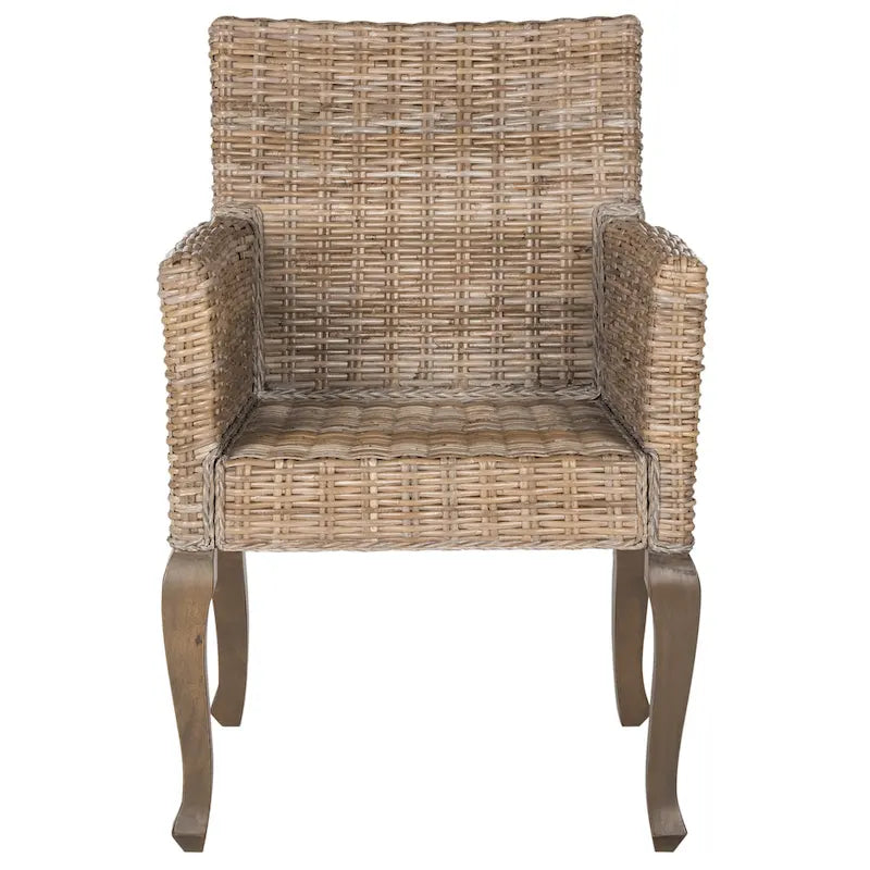 Chaise de salle à manger en rotin naturel/blanchi avec pieds galbés – Lot de 2
