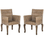 Chaise de salle à manger en rotin naturel/blanchi avec pieds galbés – Lot de 2