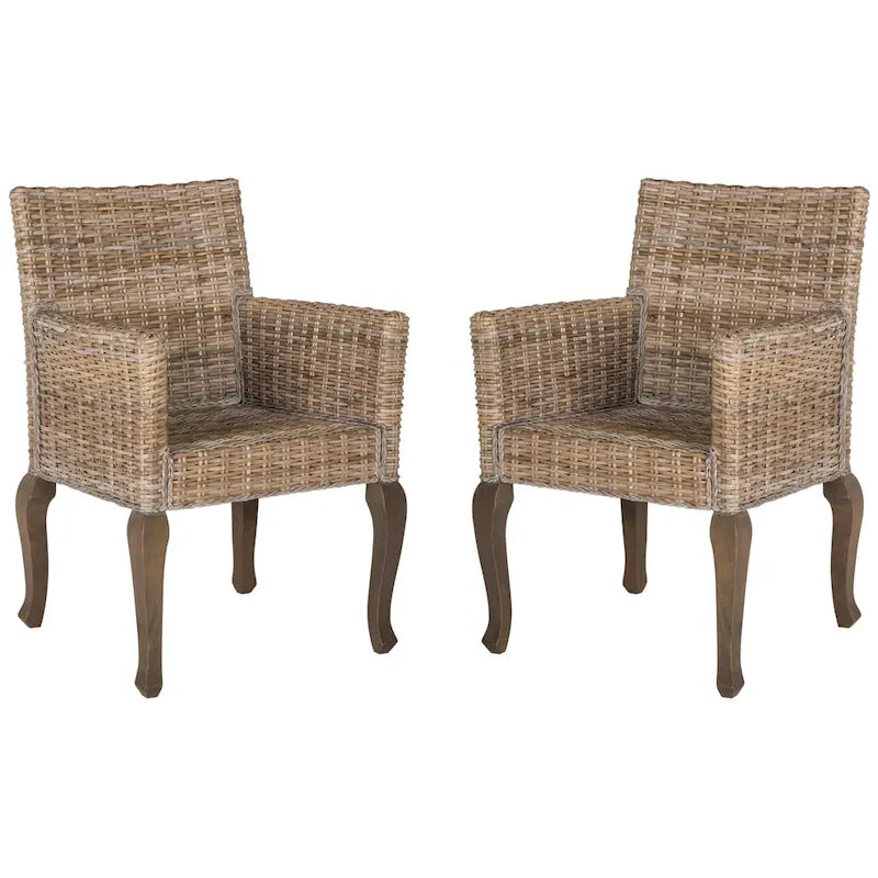 Chaise de salle à manger en rotin naturel/blanchi avec pieds galbés – Lot de 2