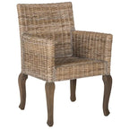 Chaise de salle à manger en rotin naturel/blanchi avec pieds galbés – Lot de 2
