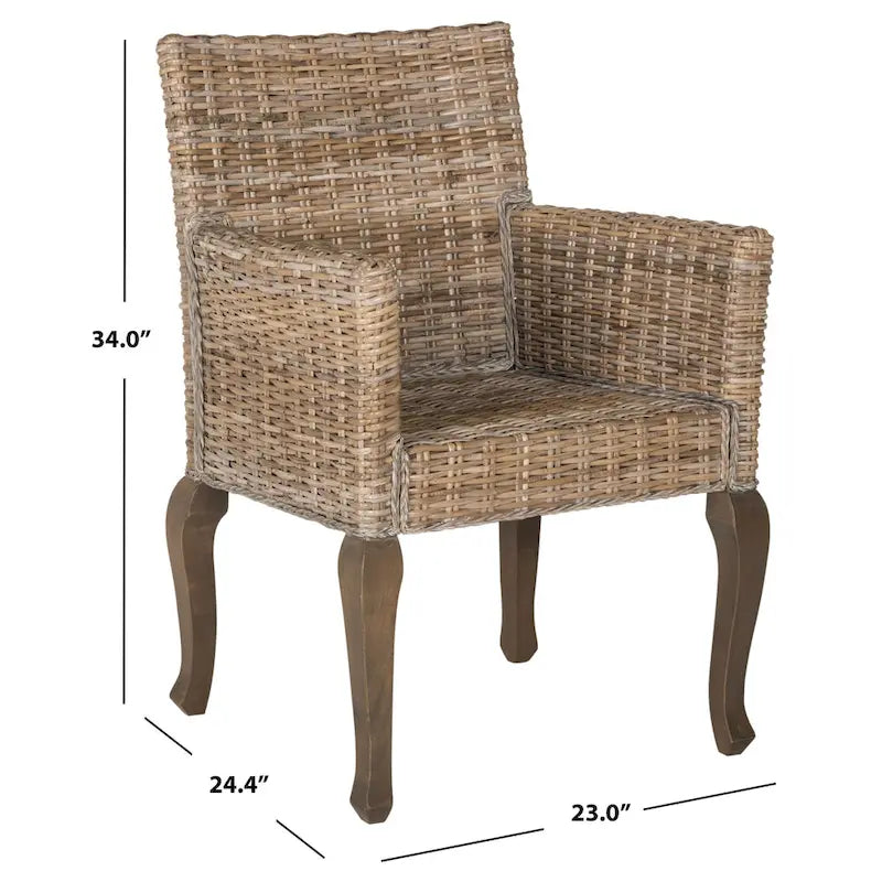 Chaise de salle à manger en rotin naturel/blanchi avec pieds galbés – Lot de 2