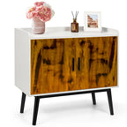 Meuble de rangement 2 portes blanc et brun rustique avec pieds en métal, 81×38×74 cm