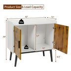Meuble de rangement 2 portes blanc et brun rustique avec pieds en métal, 81×38×74 cm