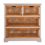 Meuble de rangement 4 tiroirs en cannage – Gris quartz / Orge / Noir antique