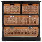 Meuble de rangement 4 tiroirs en cannage – Gris quartz / Orge / Noir antique
