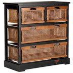 Meuble de rangement 4 tiroirs en cannage – Gris quartz / Orge / Noir antique