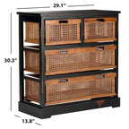 Meuble de rangement 4 tiroirs en cannage – Gris quartz / Orge / Noir antique