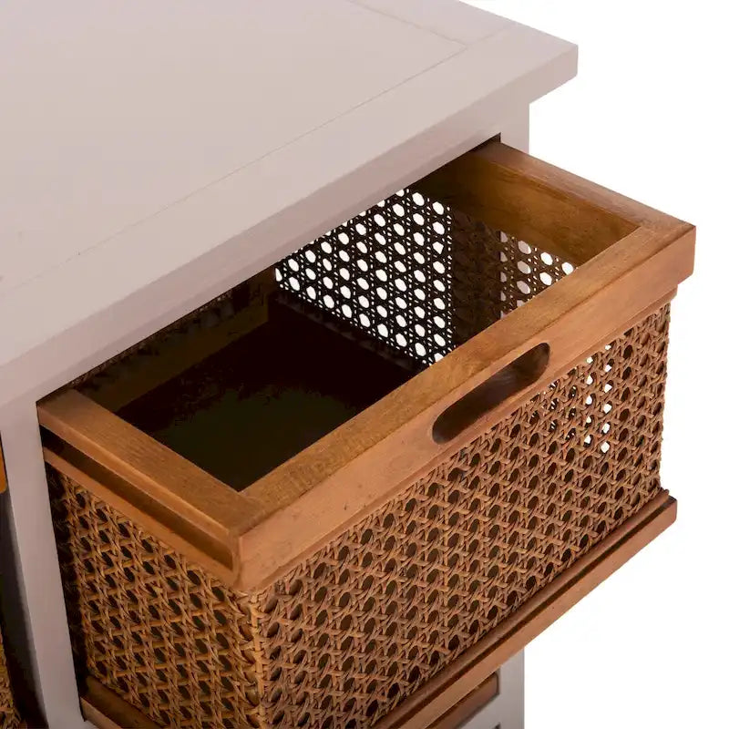 Meuble de rangement 4 tiroirs en cannage – Gris quartz / Orge / Noir antique