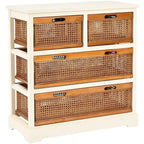 Meuble de rangement 4 tiroirs en cannage – Gris quartz / Orge / Noir antique