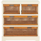 Meuble de rangement 4 tiroirs en cannage – Gris quartz / Orge / Noir antique