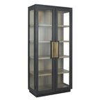 Vitrine en pin recyclé blanchi/noir, style transitoire, H 82 po, 1 place assise