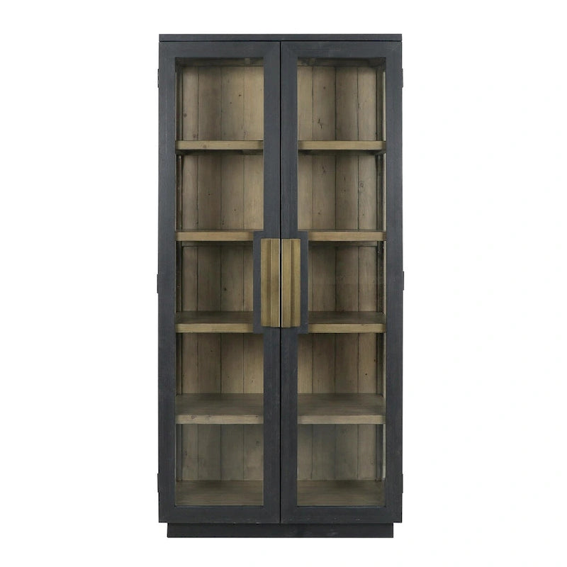 Vitrine en pin recyclé blanchi/noir, style transitoire, H 82 po, 1 place assise