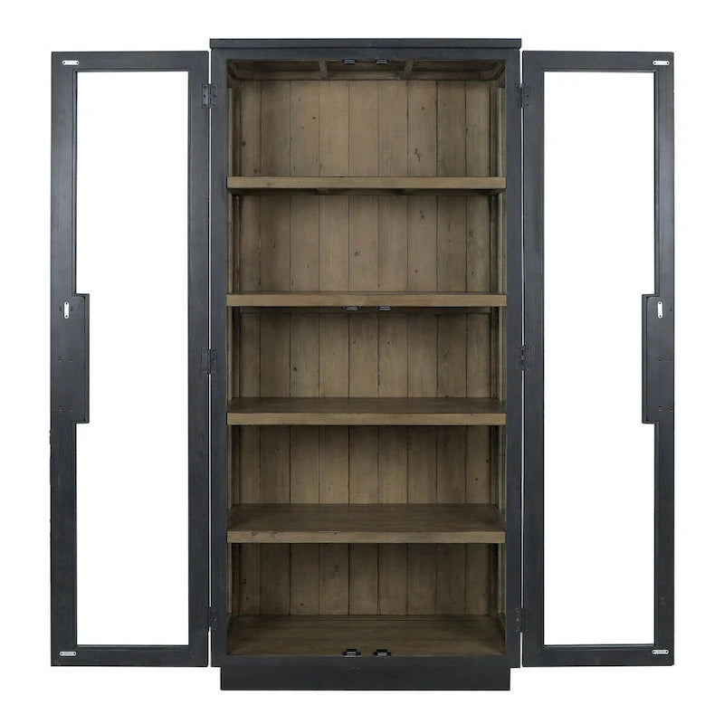 Vitrine en pin recyclé blanchi/noir, style transitoire, H 82 po, 1 place assise