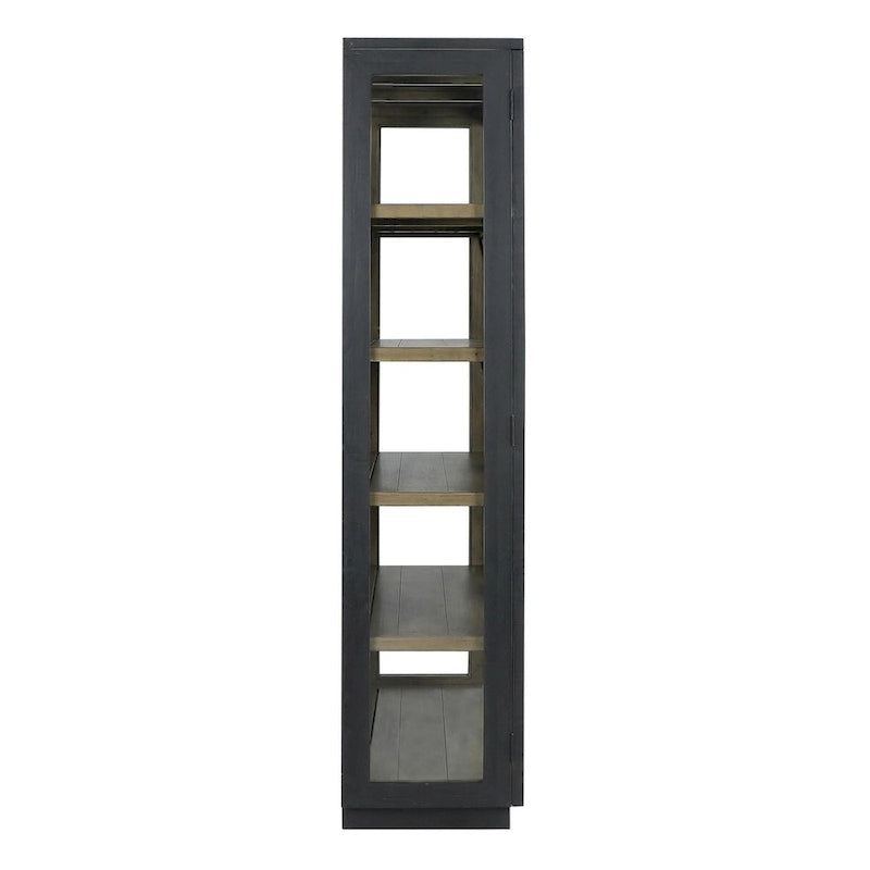 Vitrine en pin recyclé blanchi/noir, style transitoire, H 82 po, 1 place assise