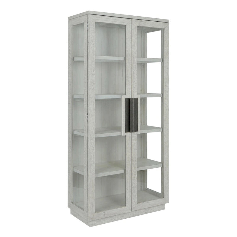 Vitrine en pin recyclé blanchi/noir, style transitoire, H 82 po, 1 place assise