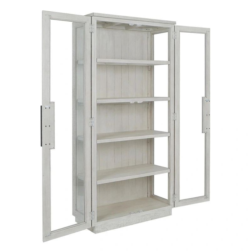Vitrine en pin recyclé blanchi/noir, style transitoire, H 82 po, 1 place assise