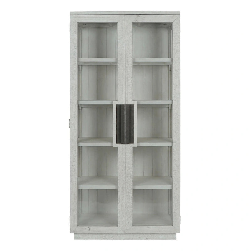 Vitrine en pin recyclé blanchi/noir, style transitoire, H 82 po, 1 place assise