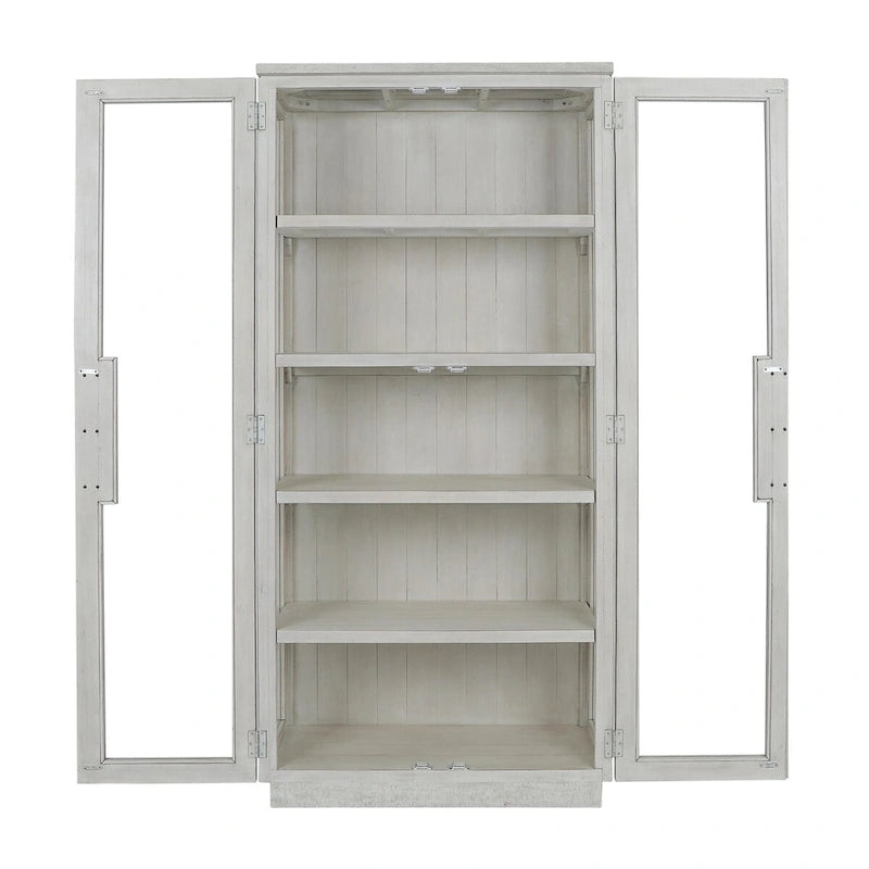 Vitrine en pin recyclé blanchi/noir, style transitoire, H 82 po, 1 place assise