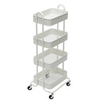 Chariot de rangement roulant en métal à 4 niveaux avec roulettes — Blanc / Rose / Noir / Rouge / Beige / Bleu / Gris, Pour 1 personne