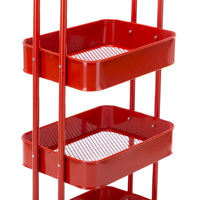 Chariot de rangement roulant en métal à 4 niveaux avec roulettes — Blanc / Rose / Noir / Rouge / Beige / Bleu / Gris, Pour 1 personne