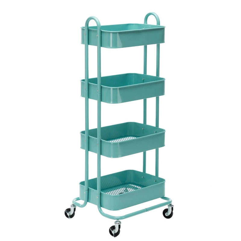 Chariot de rangement roulant en métal à 4 niveaux avec roulettes — Blanc / Rose / Noir / Rouge / Beige / Bleu / Gris, Pour 1 personne