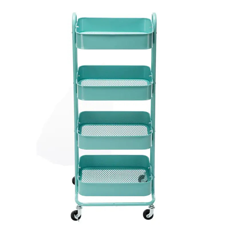 Chariot de rangement roulant en métal à 4 niveaux avec roulettes — Blanc / Rose / Noir / Rouge / Beige / Bleu / Gris, Pour 1 personne