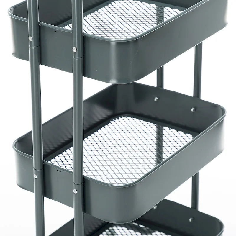 Chariot de rangement roulant en métal à 4 niveaux avec roulettes — Blanc / Rose / Noir / Rouge / Beige / Bleu / Gris, Pour 1 personne