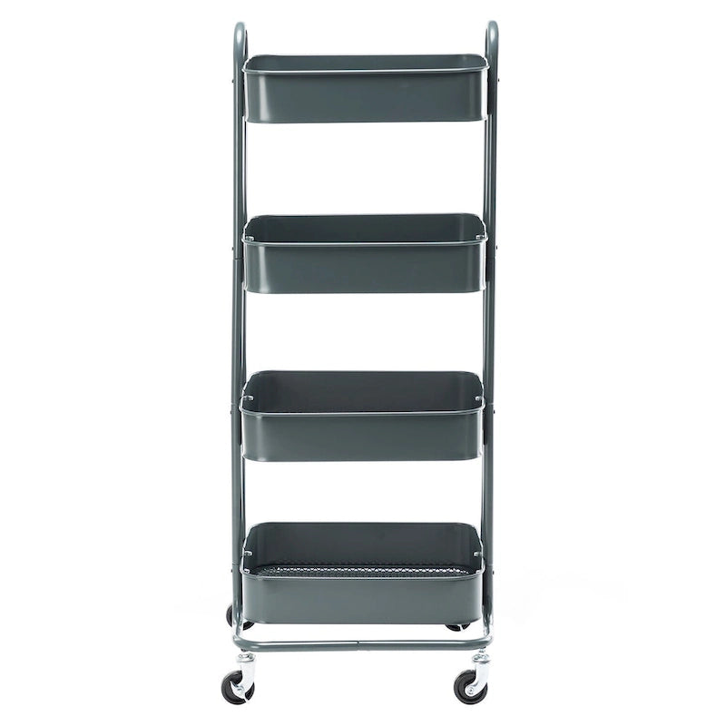 Chariot de rangement roulant en métal à 4 niveaux avec roulettes — Blanc / Rose / Noir / Rouge / Beige / Bleu / Gris, Pour 1 personne