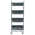 Chariot de rangement roulant en métal à 4 niveaux avec roulettes — Blanc / Rose / Noir / Rouge / Beige / Bleu / Gris, Pour 1 personne