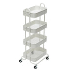 Chariot de rangement roulant en métal à 4 niveaux avec roulettes — Blanc / Rose / Noir / Rouge / Beige / Bleu / Gris, Pour 1 personne