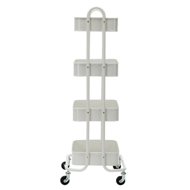 Chariot de rangement roulant en métal à 4 niveaux avec roulettes — Blanc / Rose / Noir / Rouge / Beige / Bleu / Gris, Pour 1 personne