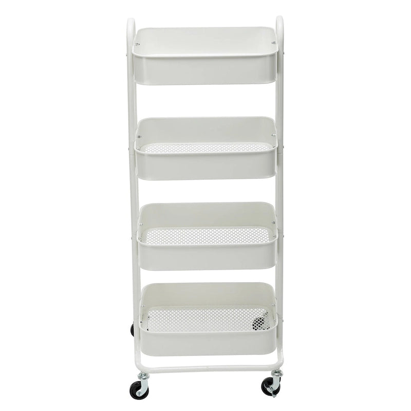Chariot de rangement roulant en métal à 4 niveaux avec roulettes — Blanc / Rose / Noir / Rouge / Beige / Bleu / Gris, Pour 1 personne