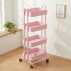 Chariot de rangement roulant en métal à 4 niveaux avec roulettes — Blanc / Rose / Noir / Rouge / Beige / Bleu / Gris, Pour 1 personne