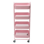 Chariot de rangement roulant en métal à 4 niveaux avec roulettes — Blanc / Rose / Noir / Rouge / Beige / Bleu / Gris, Pour 1 personne