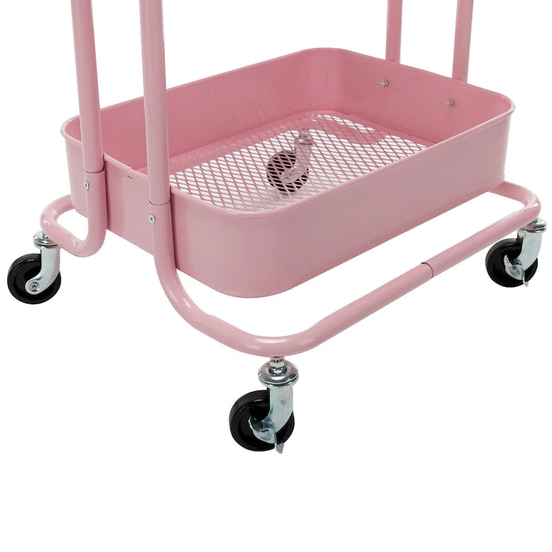 Chariot de rangement roulant en métal à 4 niveaux avec roulettes — Blanc / Rose / Noir / Rouge / Beige / Bleu / Gris, Pour 1 personne